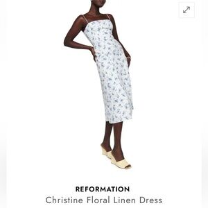 Reformation Christine Floral Midi Dress 100% Linen